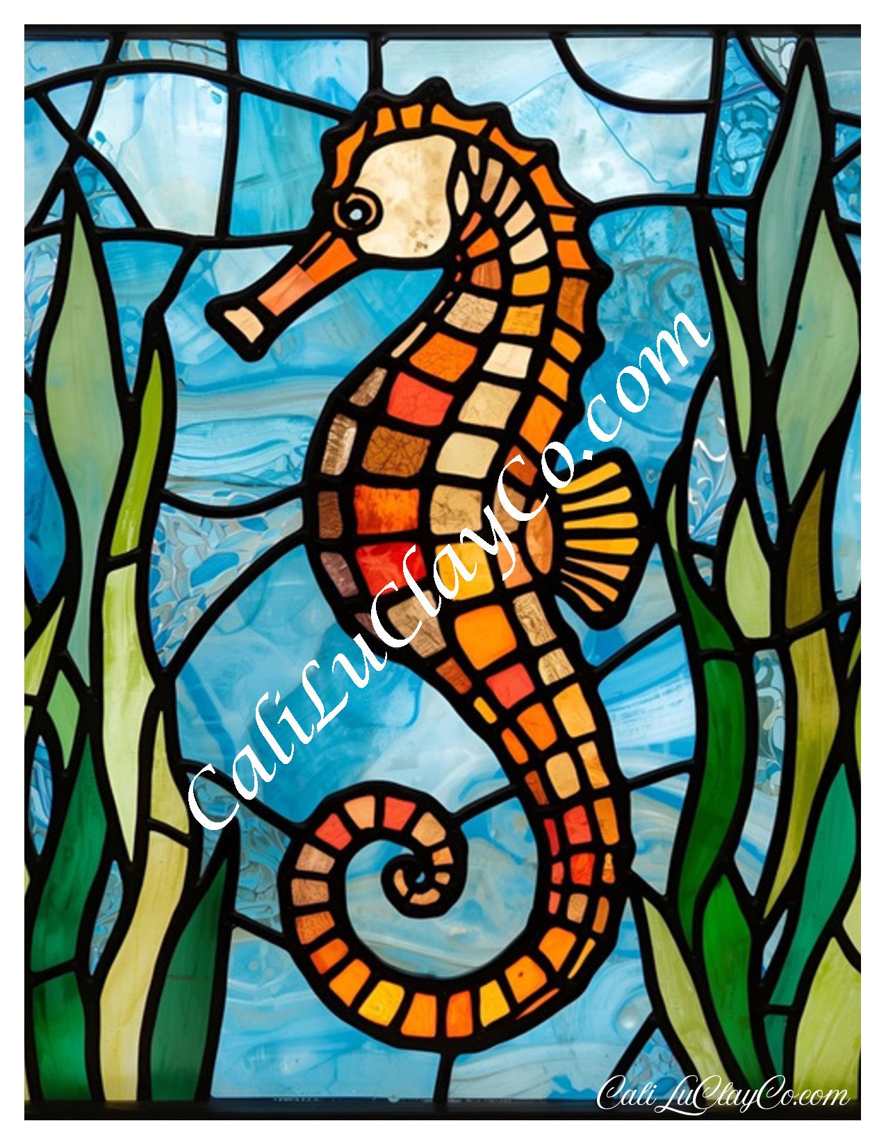 Seahorse Pattern Original Size (Left & Right) Polymer Clay Water-Soluble Transfer Sheet / Tattoo Paper