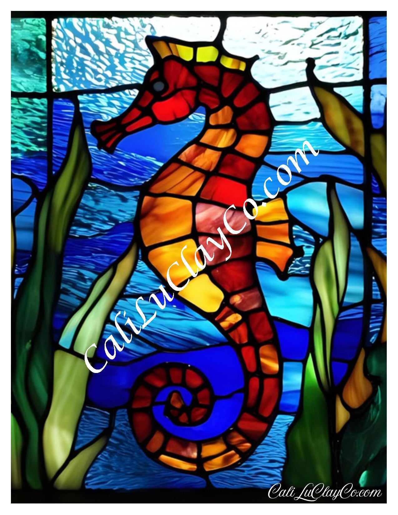 Seahorse & Kelp Pattern #4 Original Size (Left & Right) Polymer Clay Water-Soluble Transfer Sheet / Tattoo Paper