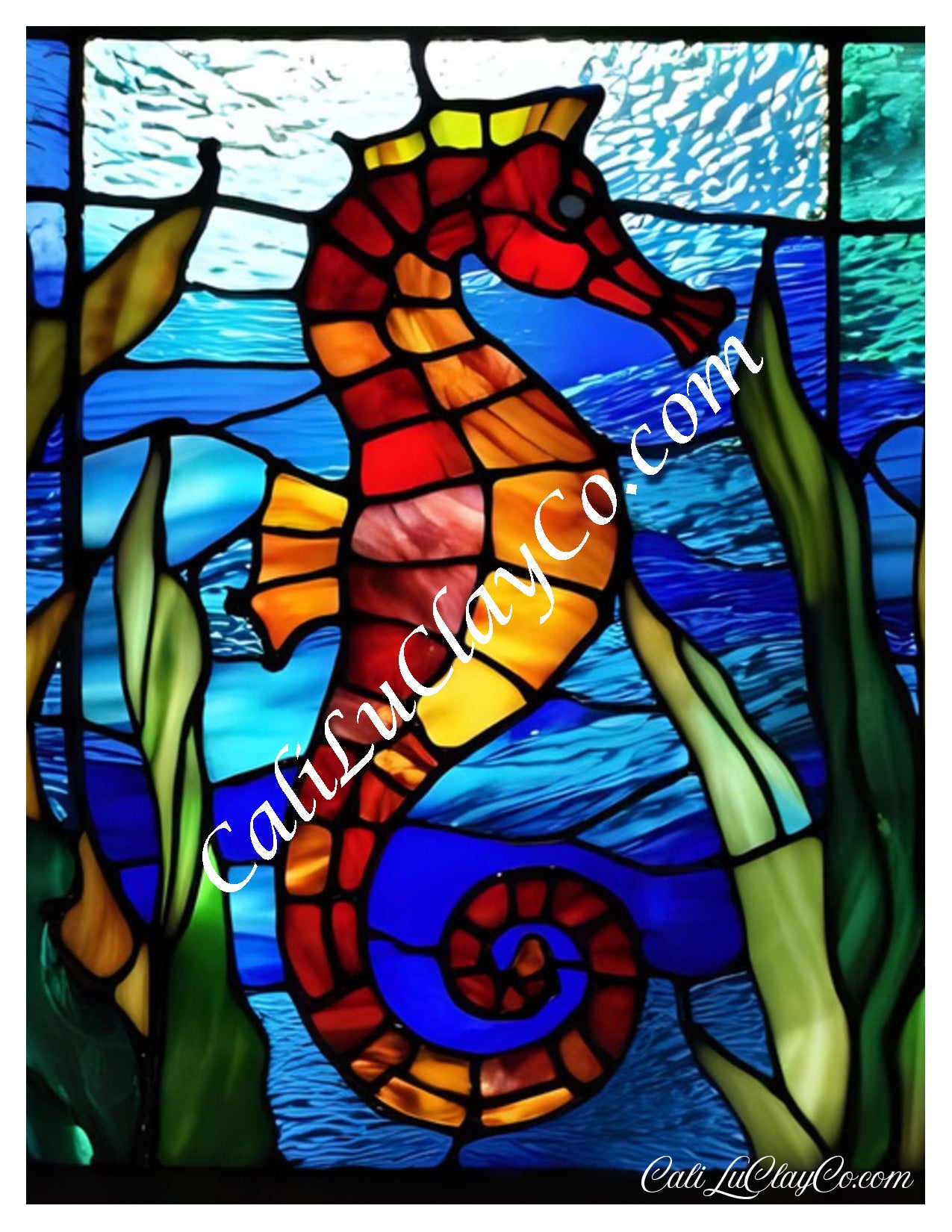Seahorse & Kelp Pattern #4 Original Size (Left & Right) Polymer Clay Water-Soluble Transfer Sheet / Tattoo Paper