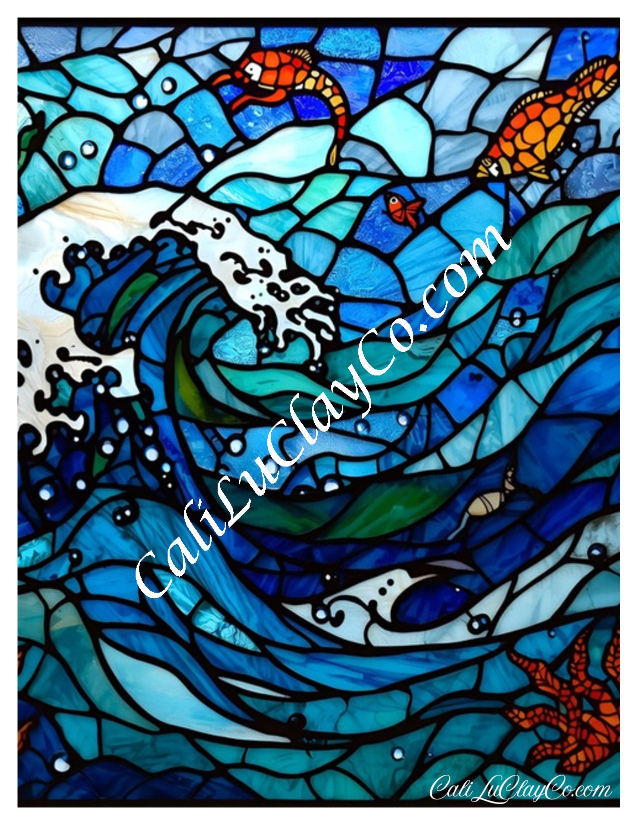 Large Wave Original Size (Left & Right) Polymer Clay Water-Soluble Transfer Sheet / Tattoo Paper