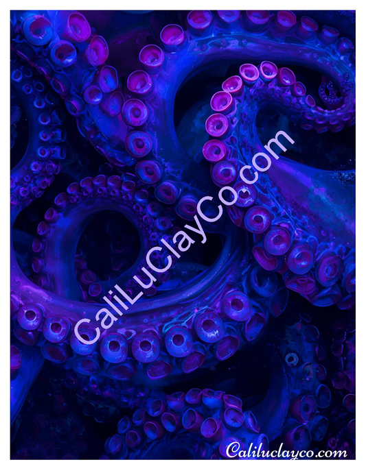 Cobalt Octopus Pattern Polymer Clay Water-Soluble Transfer Sheet / Tattoo Paper