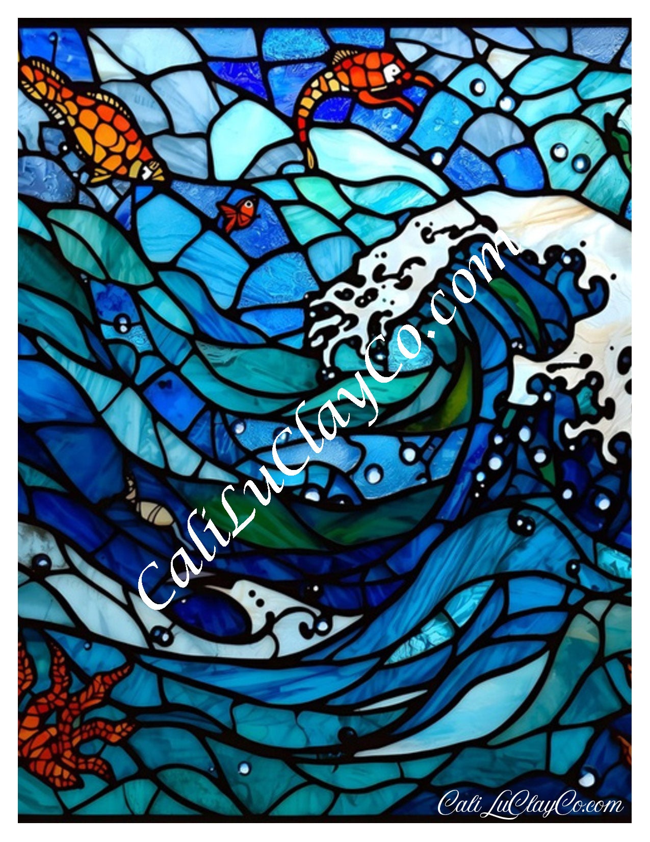 Large Wave Original Size (Left & Right) Polymer Clay Water-Soluble Transfer Sheet / Tattoo Paper
