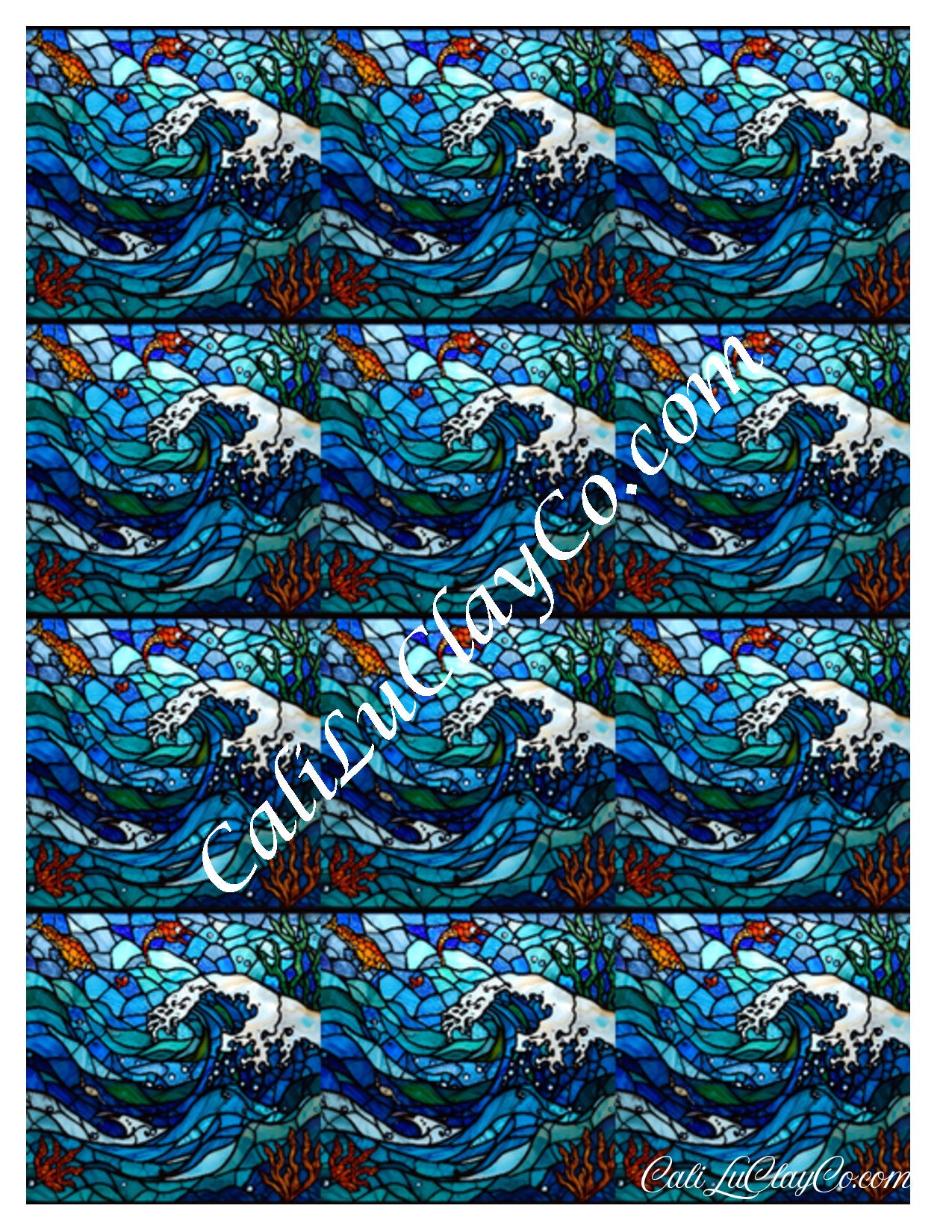 Large Wave Multi Size (Left & Right) Polymer Clay Water-Soluble Transfer Sheet / Tattoo Paper