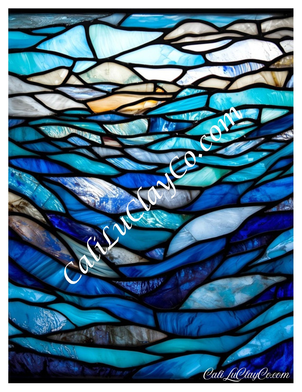 Calm Waters Stained Glass #1 Large Pattern (Left & Right) Polymer Clay Water-Soluble Transfer Sheet / Tattoo Paper