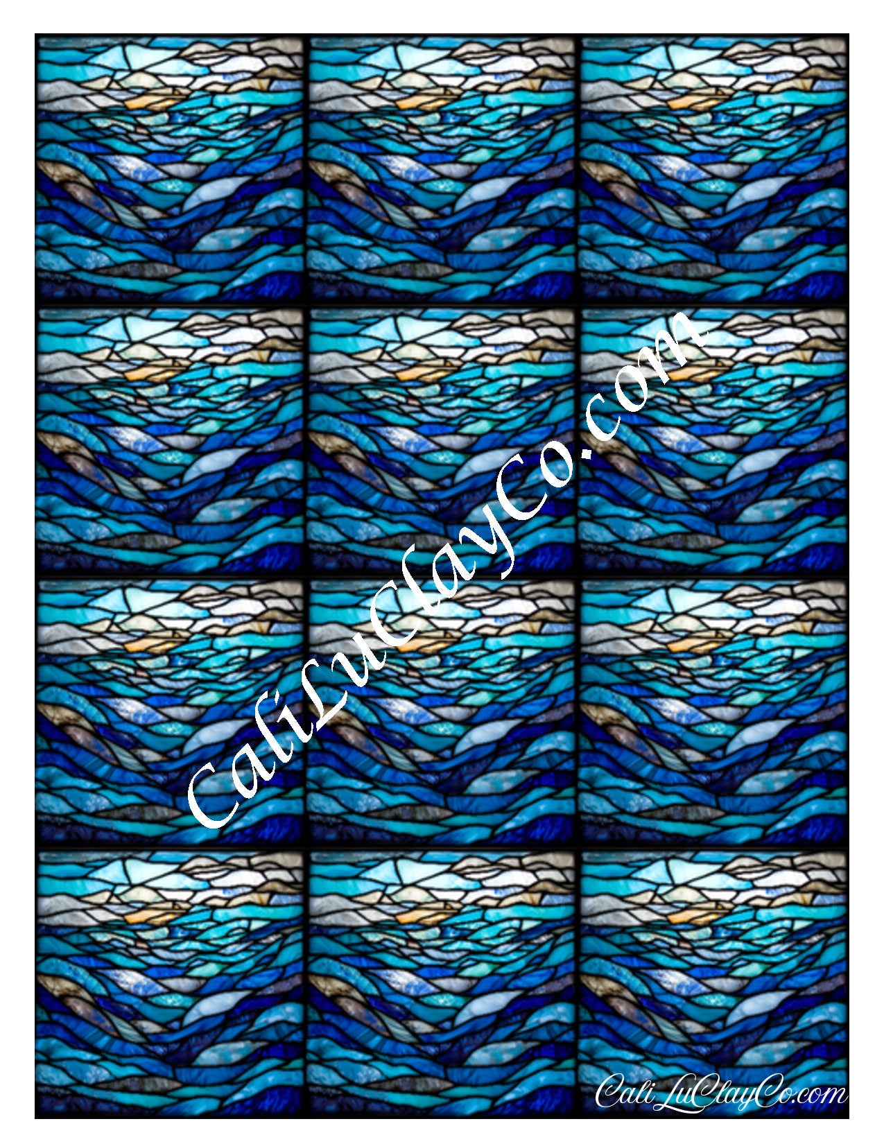 Calm Waters Stained Glass #1 Multi Pattern (Left & Right) Polymer Clay Water-Soluble Transfer Sheet / Tattoo Paper