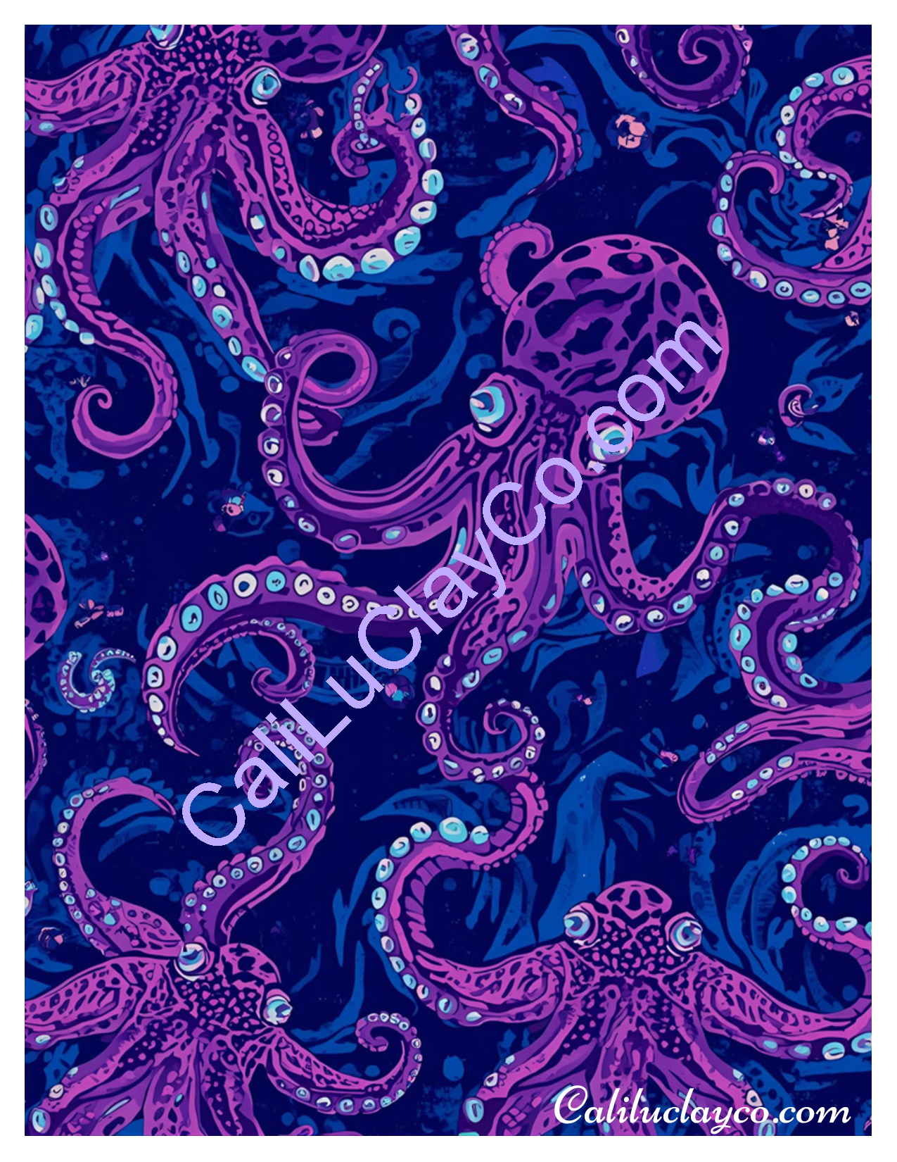 Purple Octopus Pattern Polymer Clay Water-Soluble Transfer Sheet / Tattoo Paper