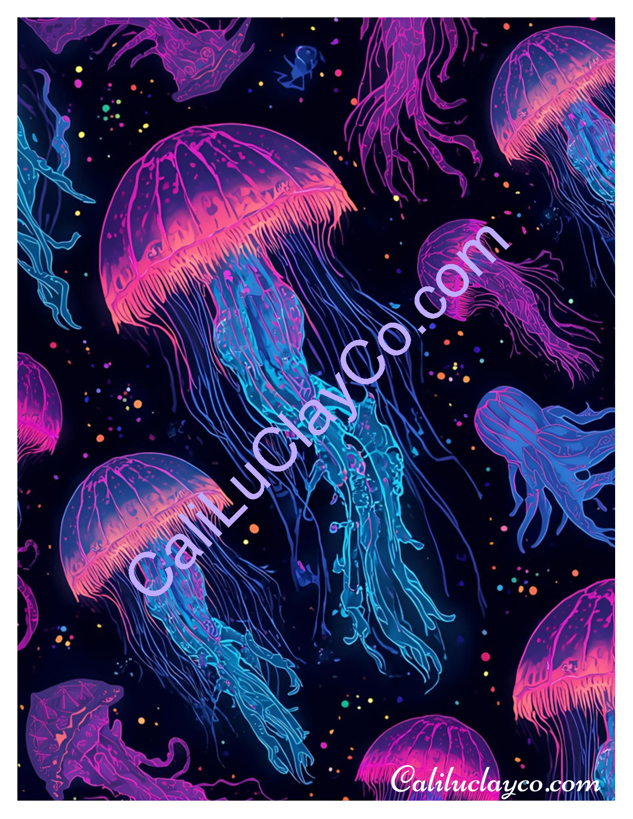 Neon Jellyfish Pattern Polymer Clay Water-Soluble Transfer Sheet / Tattoo Paper