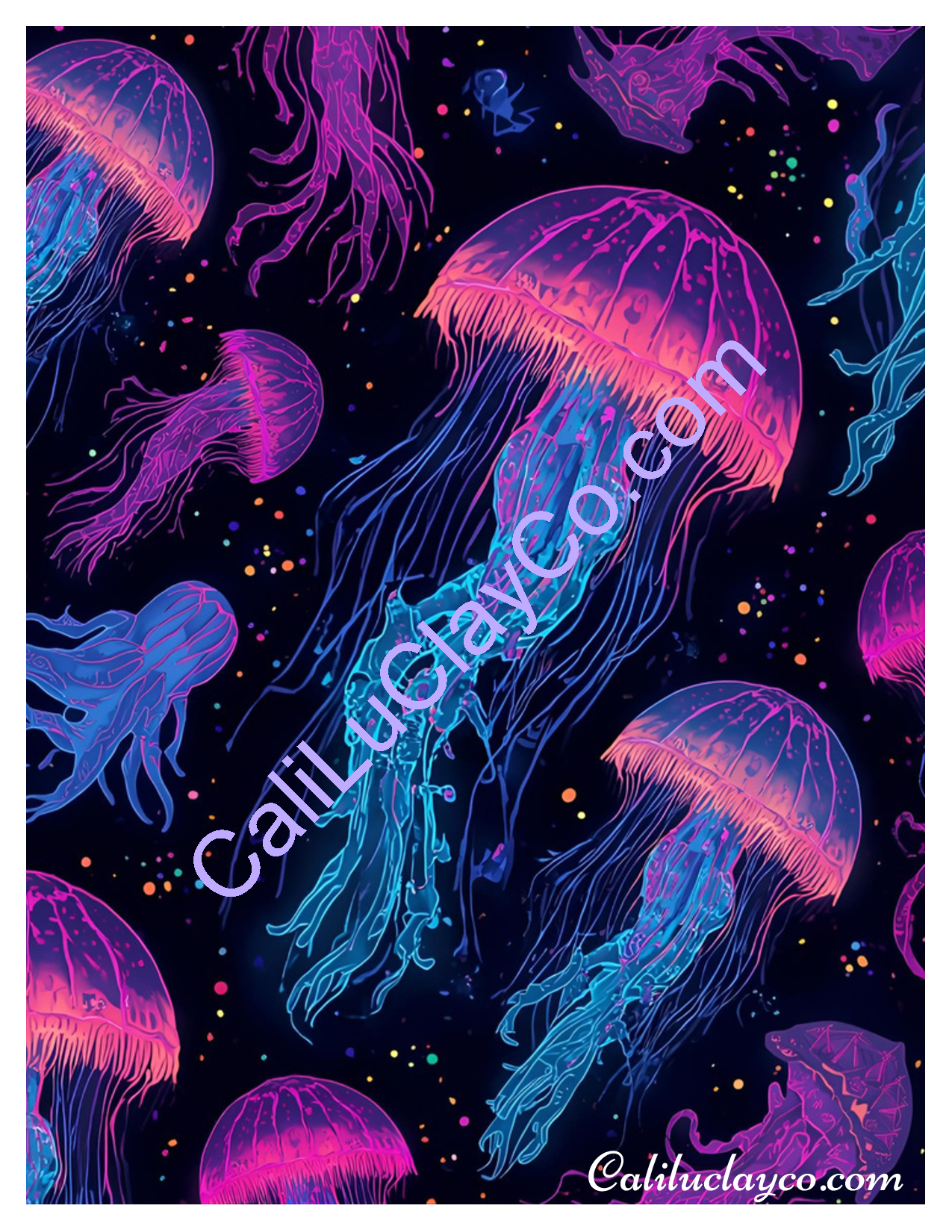 Neon Jellyfish Pattern Polymer Clay Water-Soluble Transfer Sheet / Tattoo Paper