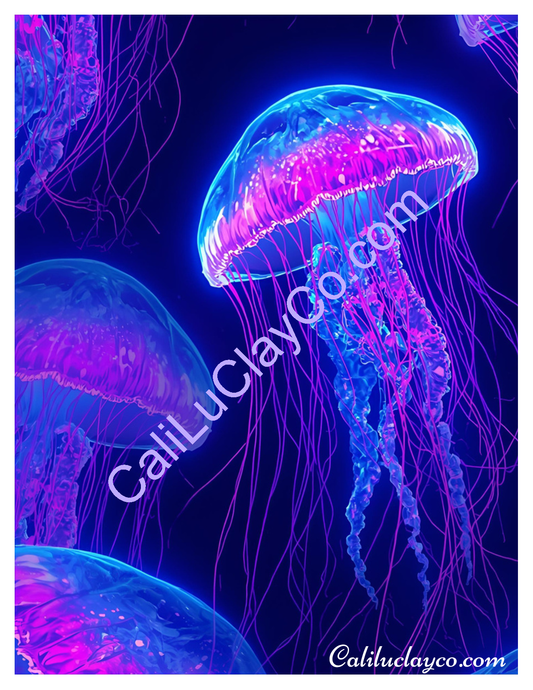 Neon Purple Jellyfish Pattern Polymer Clay Water-Soluble Transfer Sheet / Tattoo Paper
