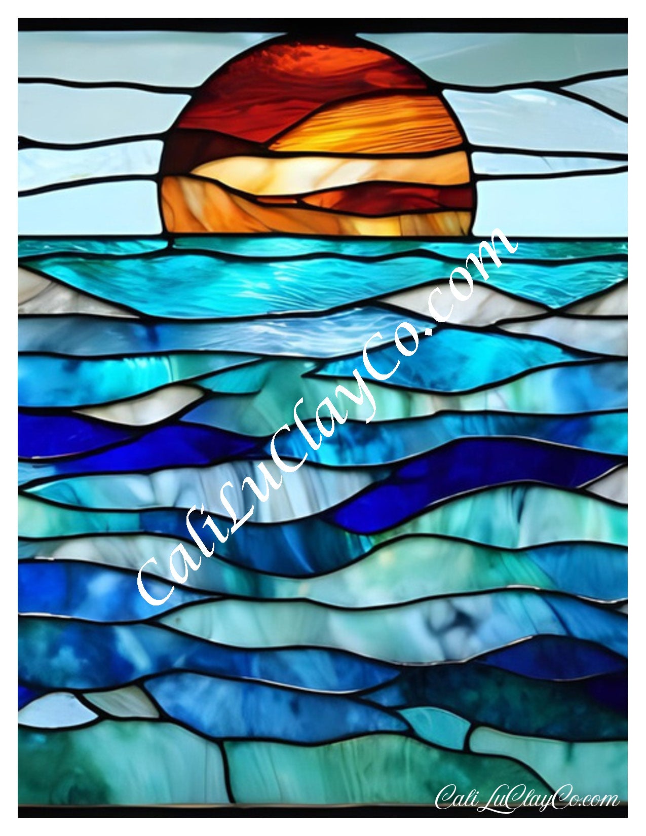 Ocean Sunset Stained Glass Large Pattern (Left & Right) Polymer Clay Water-Soluble Transfer Sheet / Tattoo Paper