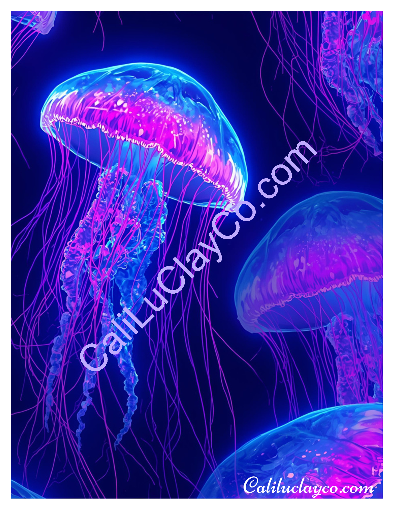 Neon Purple Jellyfish Pattern Polymer Clay Water-Soluble Transfer Sheet / Tattoo Paper