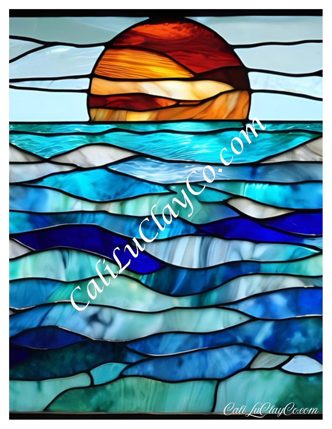 Ocean Sunset Stained Glass Large Pattern (Left & Right) Polymer Clay Water-Soluble Transfer Sheet / Tattoo Paper