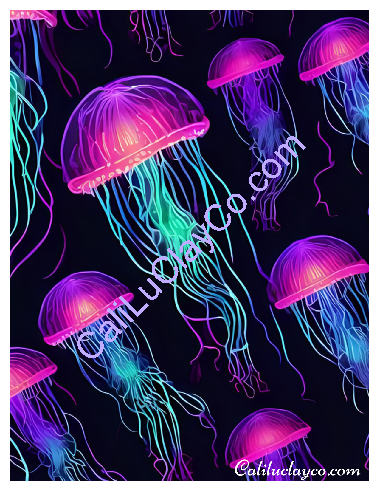 Neon Jellyfish #2 Left & Right Pattern Polymer Clay Water-Soluble Transfer Sheet / Tattoo Paper
