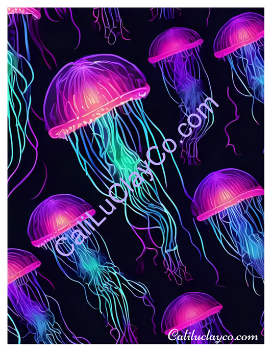 Neon Jellyfish #2 Left & Right Pattern Polymer Clay Water-Soluble Transfer Sheet / Tattoo Paper