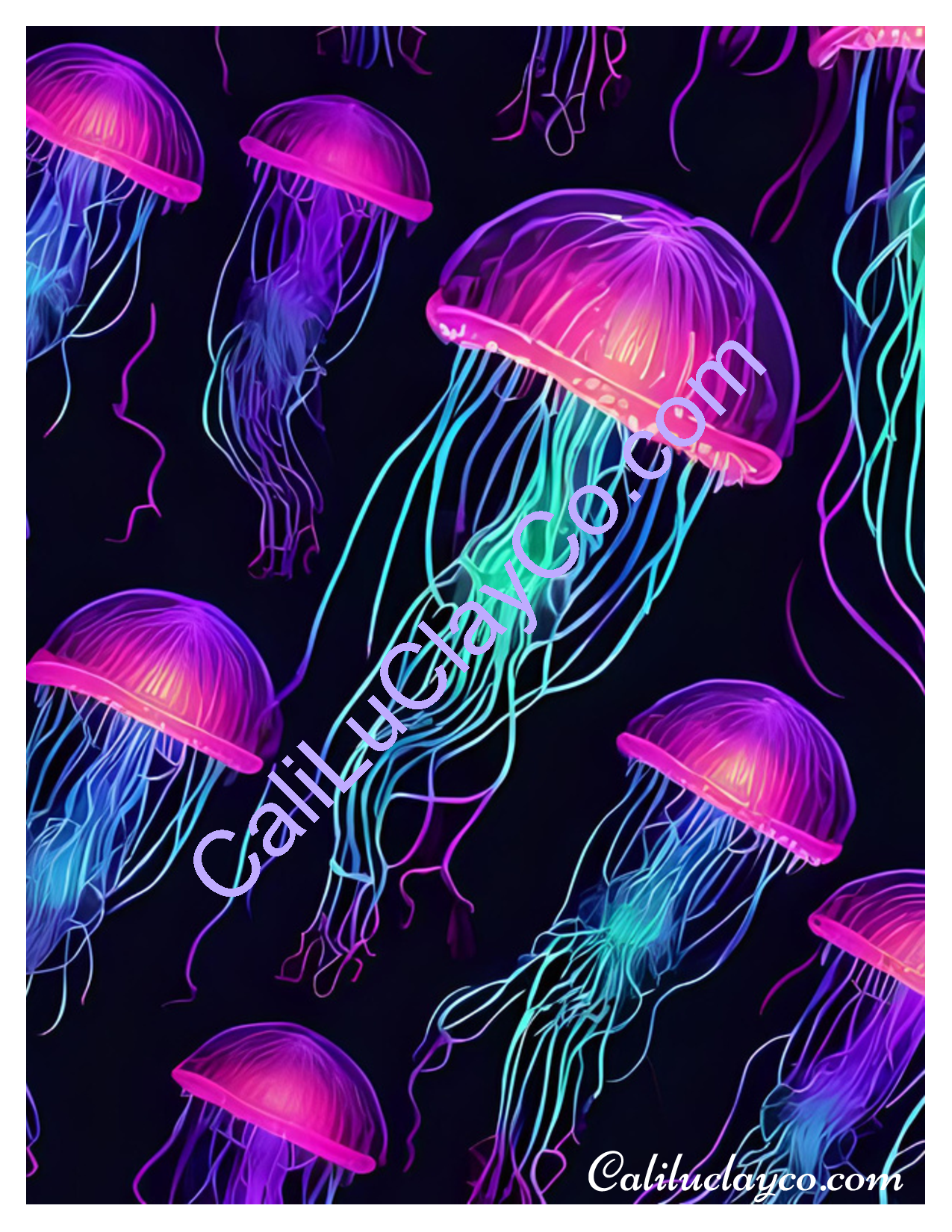 Neon Jellyfish #2 Left & Right Pattern Polymer Clay Water-Soluble Transfer Sheet / Tattoo Paper