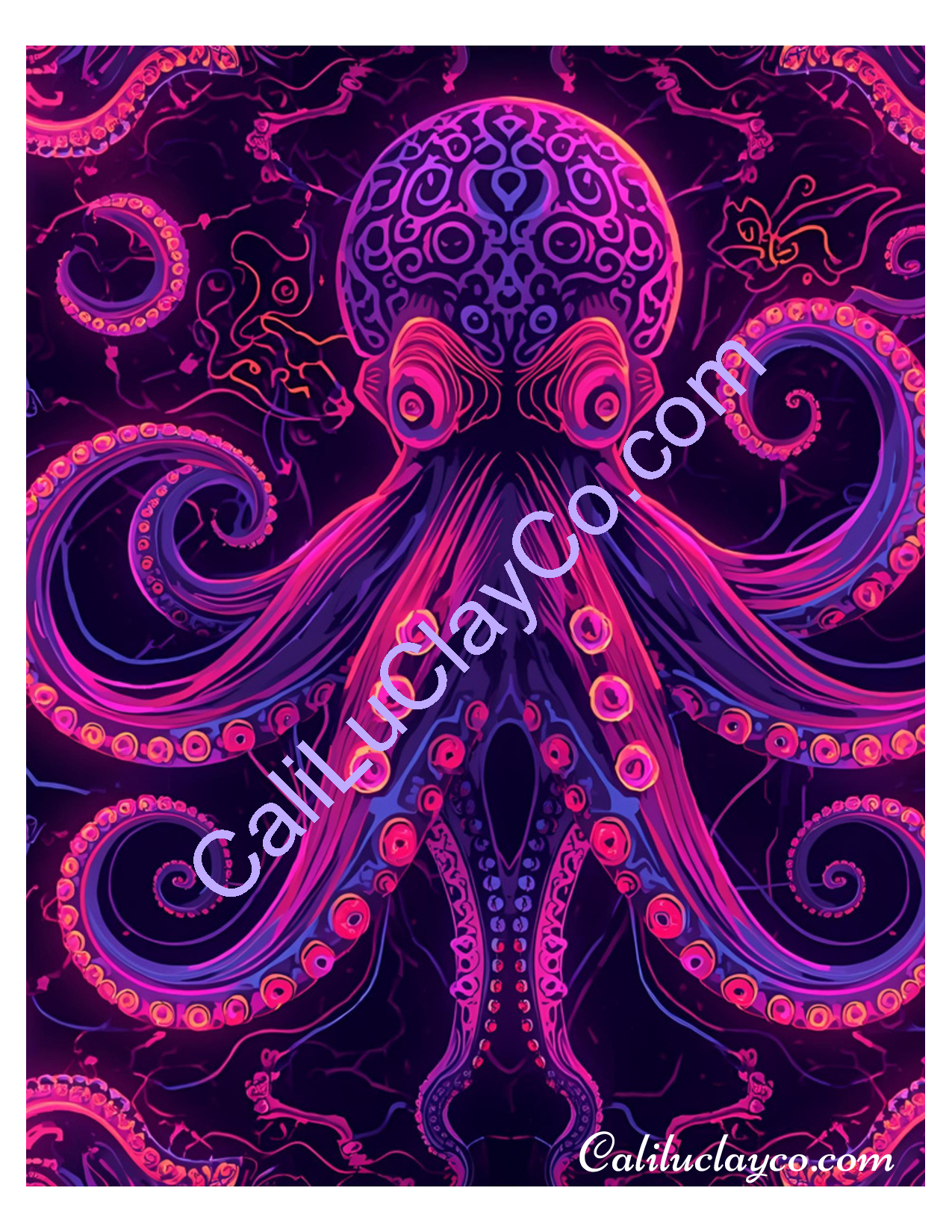 Neon Pink Octopus Pattern Polymer Clay Water-Soluble Transfer Sheet / Tattoo Paper