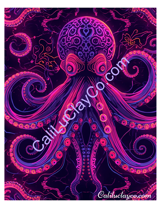 Neon Pink Octopus Pattern Polymer Clay Water-Soluble Transfer Sheet / Tattoo Paper