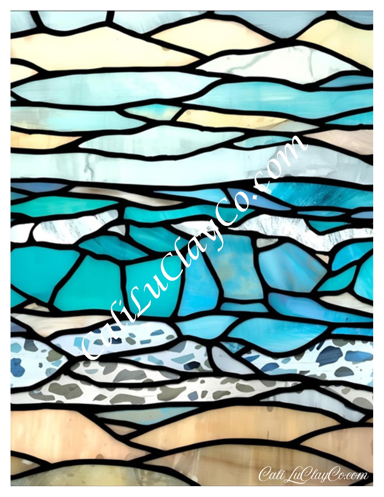 Simple Beach Stained Glass Large Pattern (Left & Right) Polymer Clay Water-Soluble Transfer Sheet / Tattoo Paper
