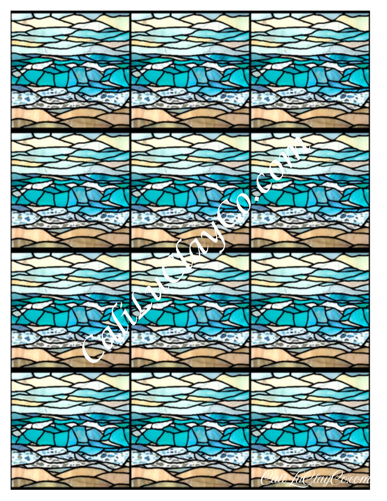 Simple Beach Stained Glass Multi Pattern (Left & Right) Polymer Clay Water-Soluble Transfer Sheet / Tattoo Paper