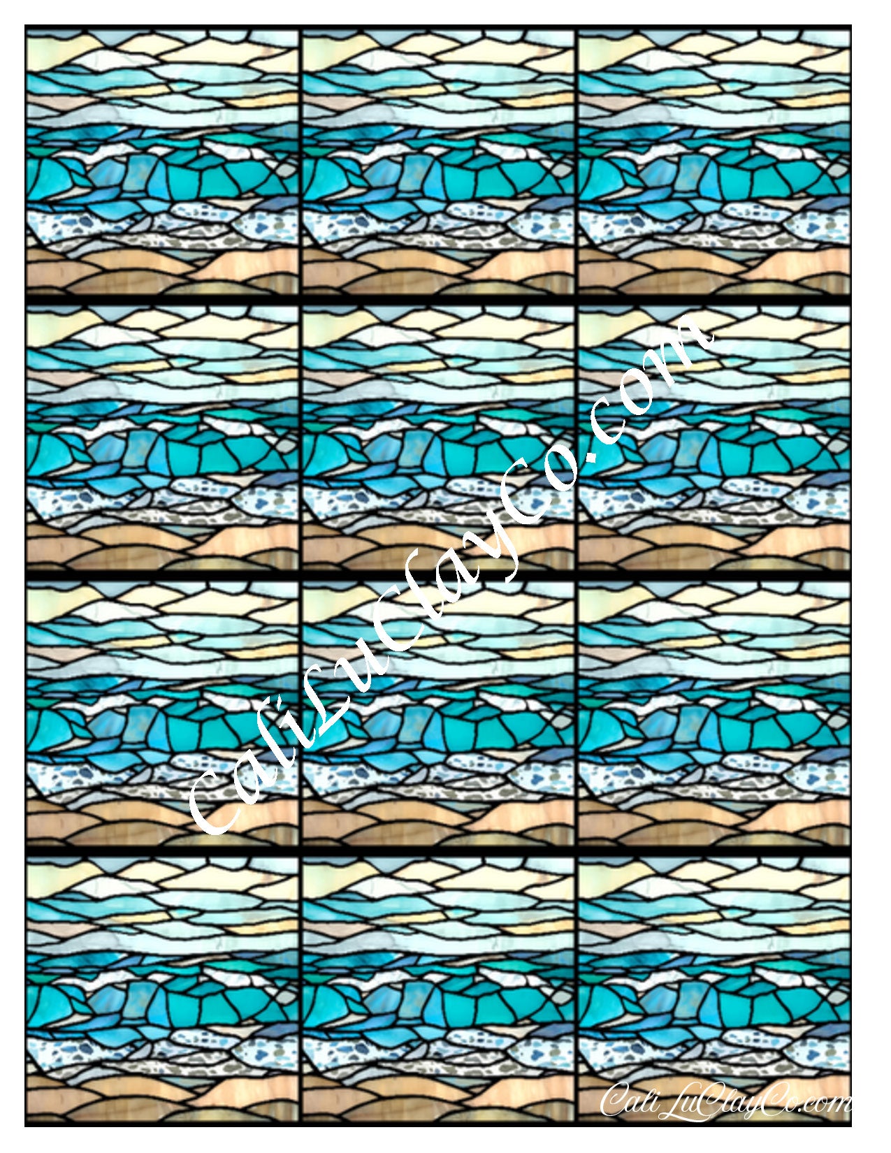Simple Beach Stained Glass Multi Pattern (Left & Right) Polymer Clay Water-Soluble Transfer Sheet / Tattoo Paper