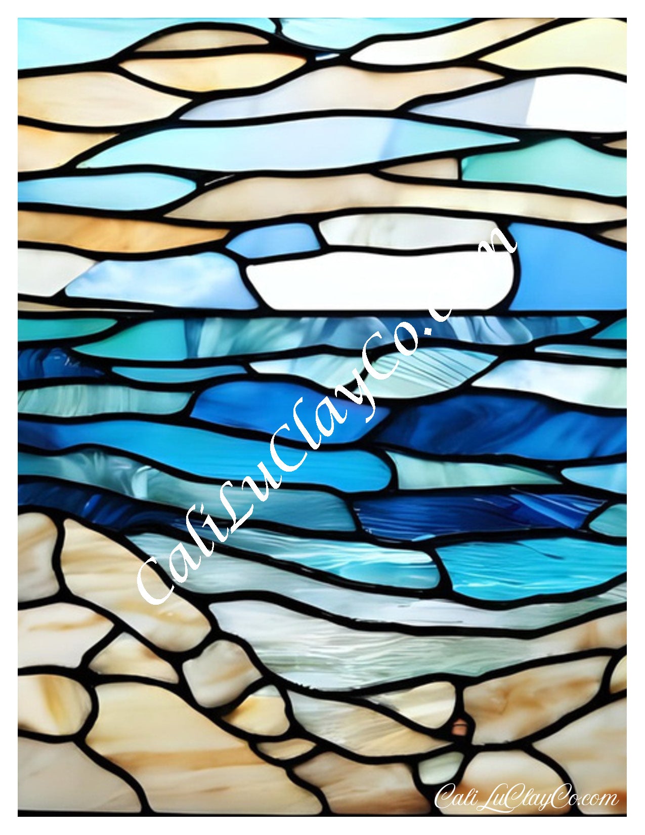 Simple Beach #2 Stained Glass Large Pattern (Left & Right) Polymer Clay Water-Soluble Transfer Sheet / Tattoo Paper