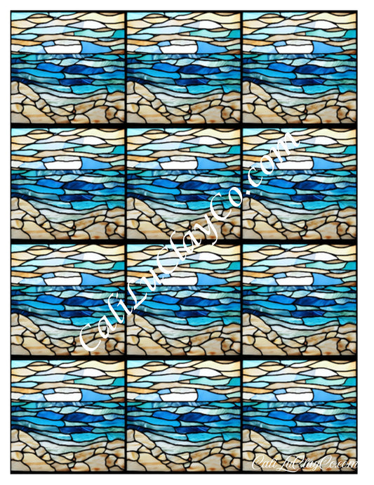 Simple Beach #2 Stained Glass Multi Pattern (Left & Right) Polymer Clay Water-Soluble Transfer Sheet / Tattoo Paper