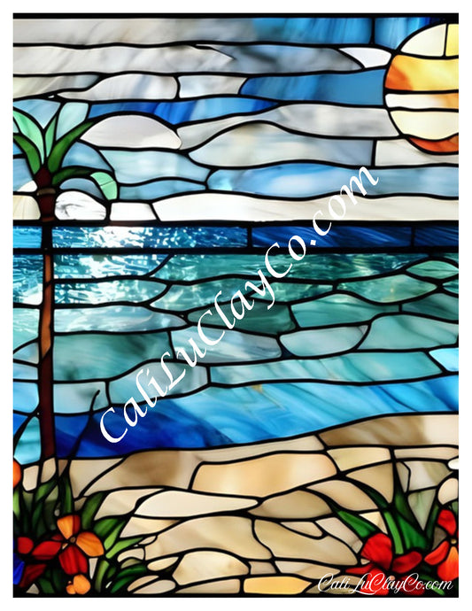 Tropical Afternoon Stained Glass Large Pattern (Left & Right) Polymer Clay Water-Soluble Transfer Sheet / Tattoo Paper