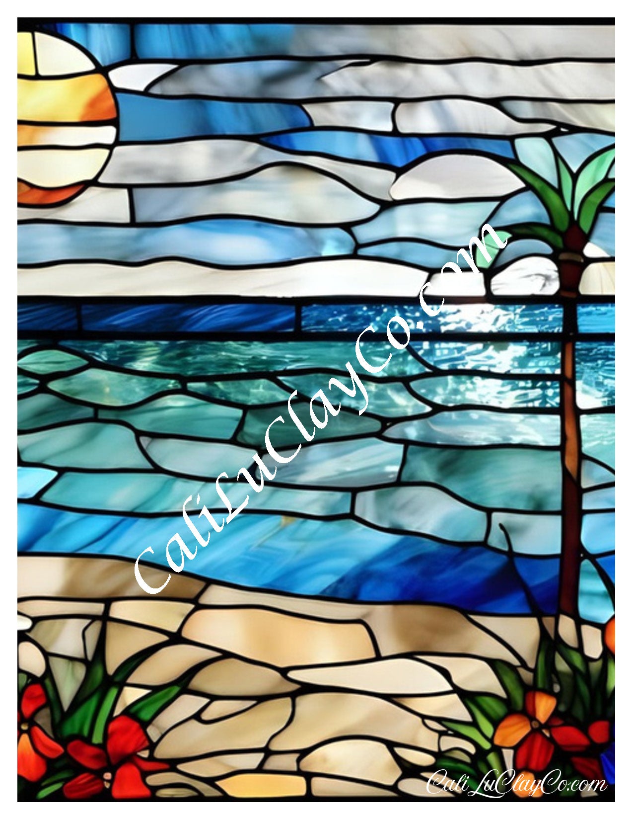 Tropical Afternoon Stained Glass Large Pattern (Left & Right) Polymer Clay Water-Soluble Transfer Sheet / Tattoo Paper