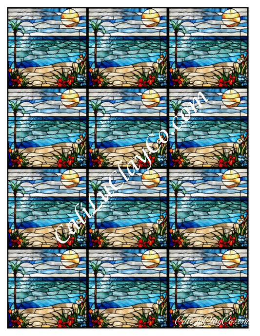 Tropical Afternoon Stained Glass Multi Pattern (Left & Right) Polymer Clay Water-Soluble Transfer Sheet / Tattoo Paper