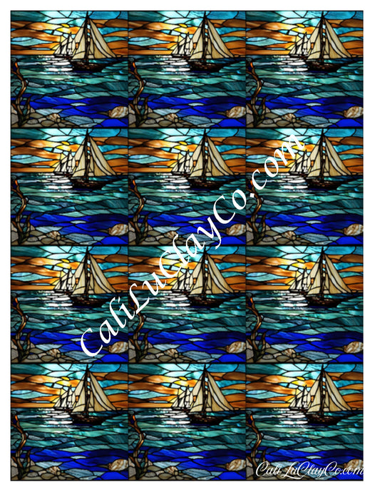 Sailboats at Dusk Stained Glass Multi Pattern (Left & Right) Polymer Clay Water-Soluble Transfer Sheet / Tattoo Paper