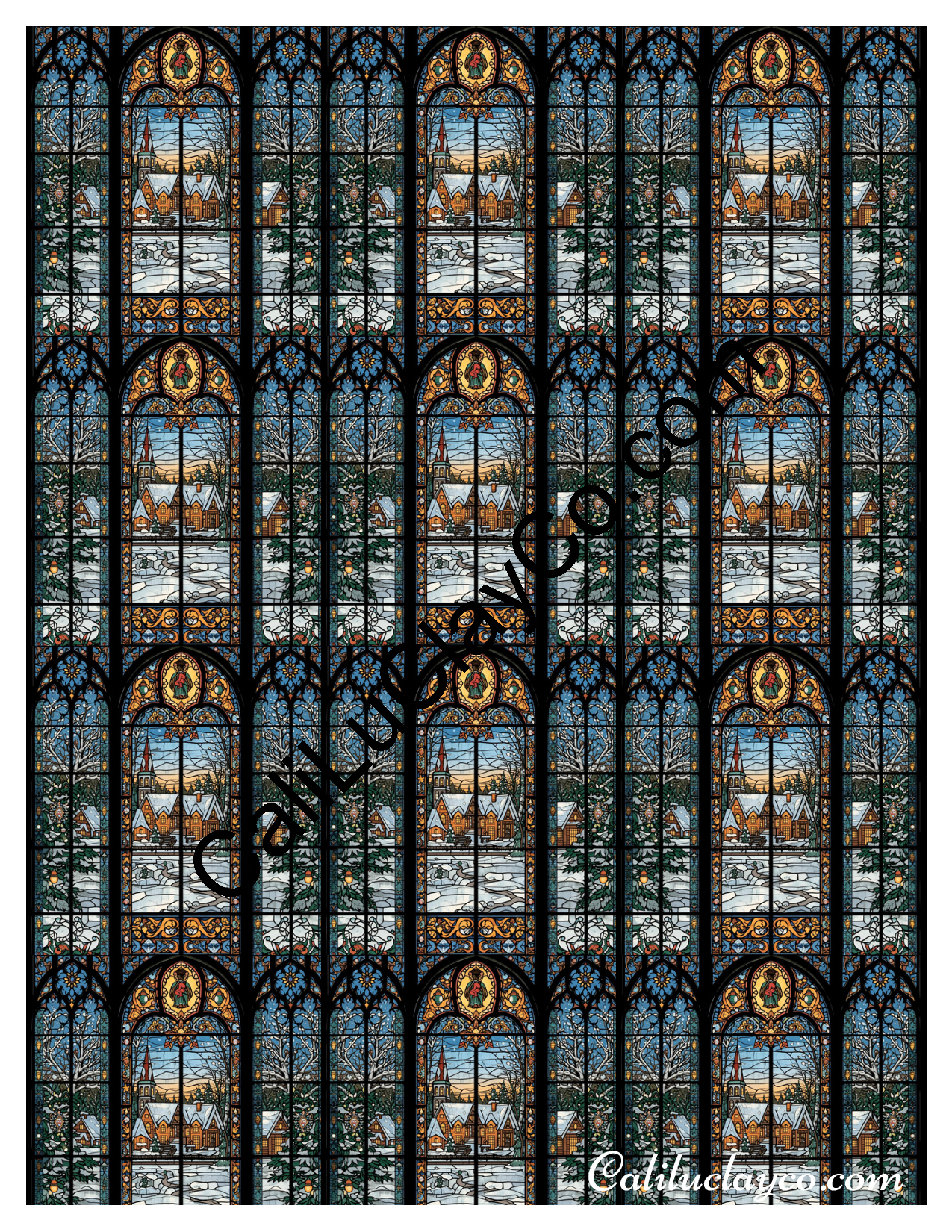 Stained Glass Christmas Scene MULTI X12 Left & Right Polymer Clay Water-Soluble Transfer Sheet / Tattoo Paper
