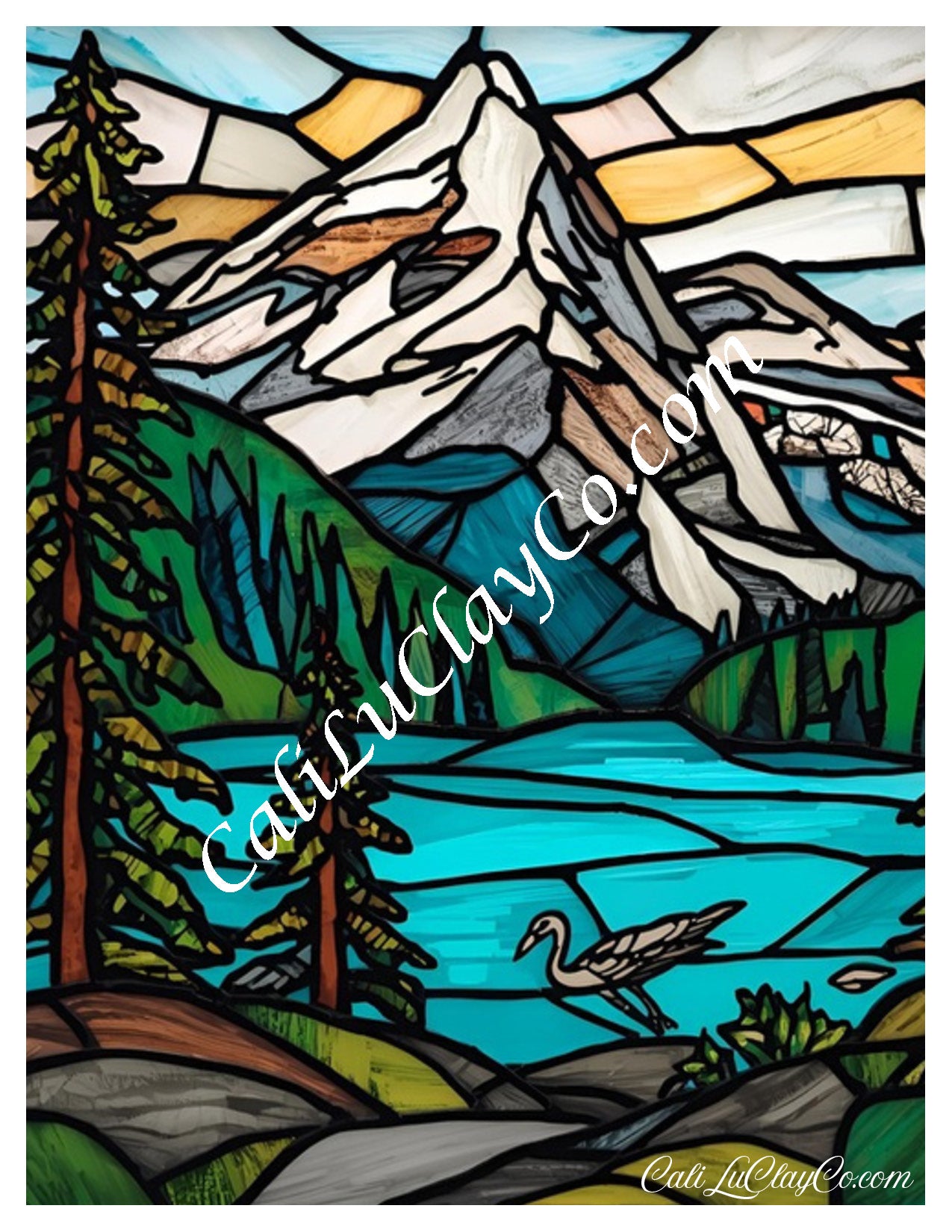 Morning at the Lake Stained Glass Large Pattern (Left & Right) Polymer Clay Water-Soluble Transfer Sheet / Tattoo Paper