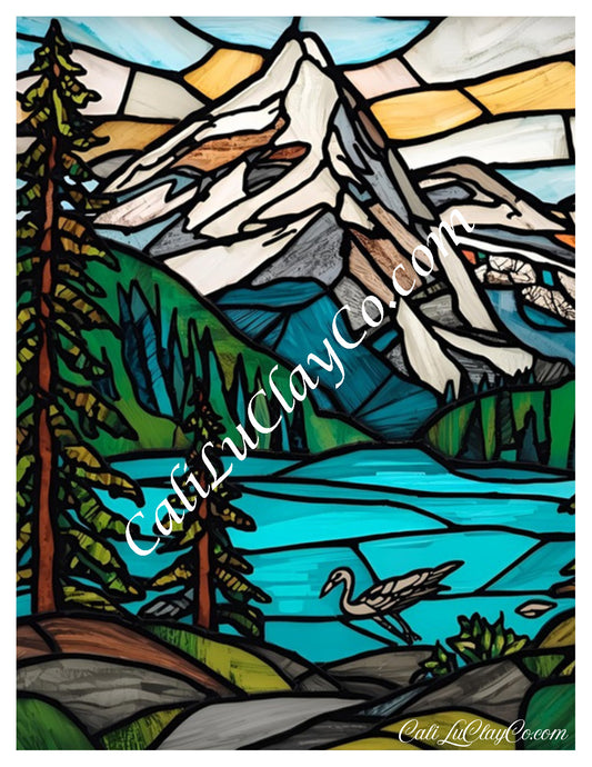 Morning at the Lake Stained Glass Large Pattern (Left & Right) Polymer Clay Water-Soluble Transfer Sheet / Tattoo Paper