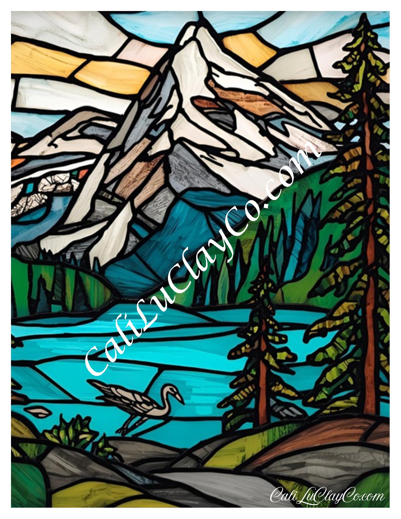 Morning at the Lake Stained Glass Large Pattern (Left & Right) Polymer Clay Water-Soluble Transfer Sheet / Tattoo Paper