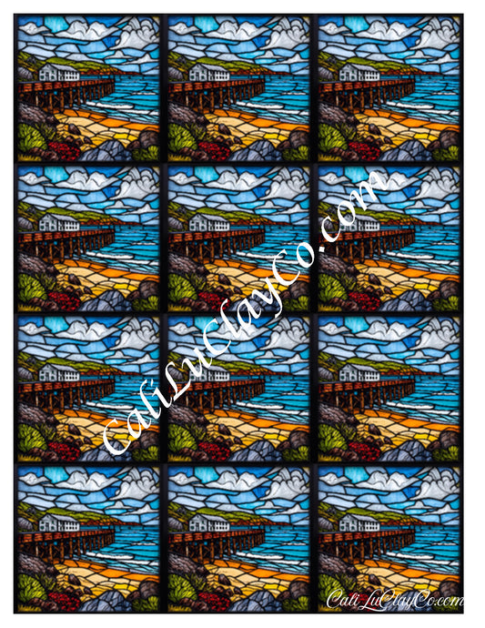 Coastal Pier Stained Glass Multi Pattern (Left & Right) Polymer Clay Water-Soluble Transfer Sheet / Tattoo Paper