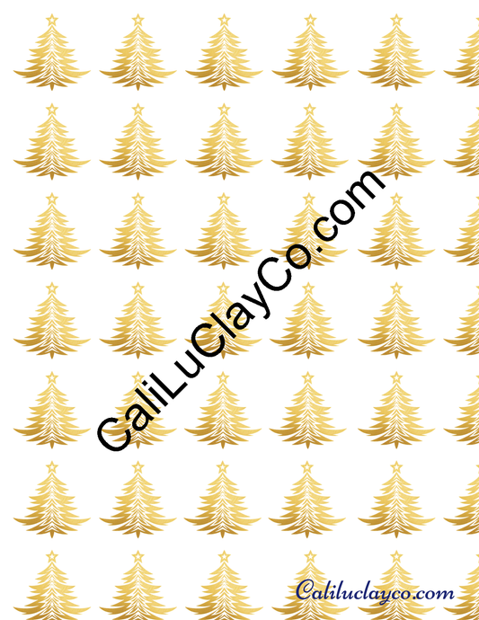 Gold Christmas Trees Polymer Clay Water-Soluble Transfer Sheet / Tattoo Paper