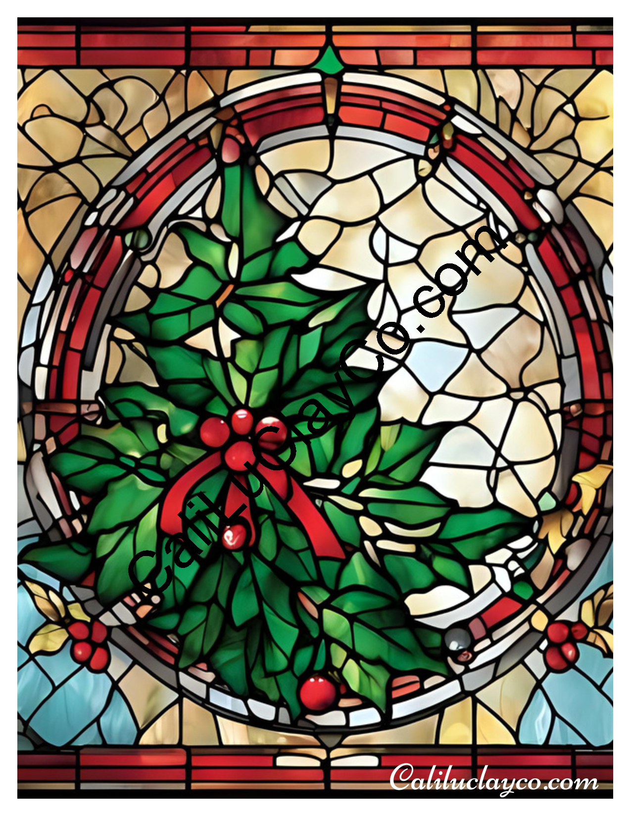 Christmas Tree Stained Glass #2 LARGE Left & Right Polymer Clay Water-Soluble Transfer Sheet / Tattoo Paper