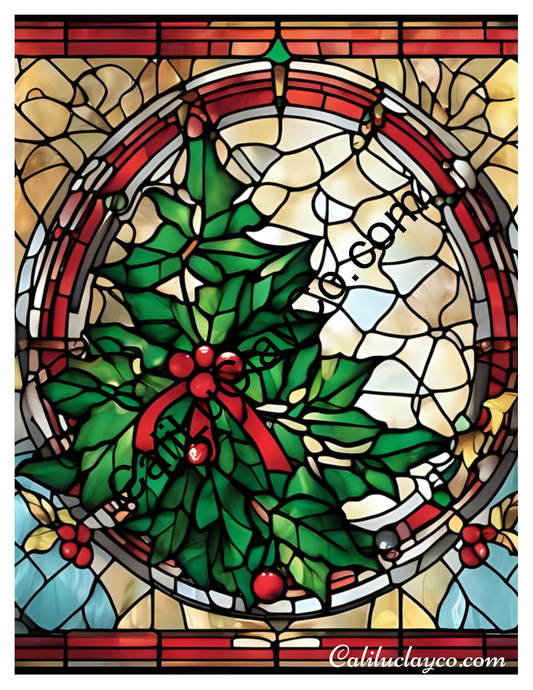 Christmas Tree Stained Glass #2 LARGE Left & Right Polymer Clay Water-Soluble Transfer Sheet / Tattoo Paper