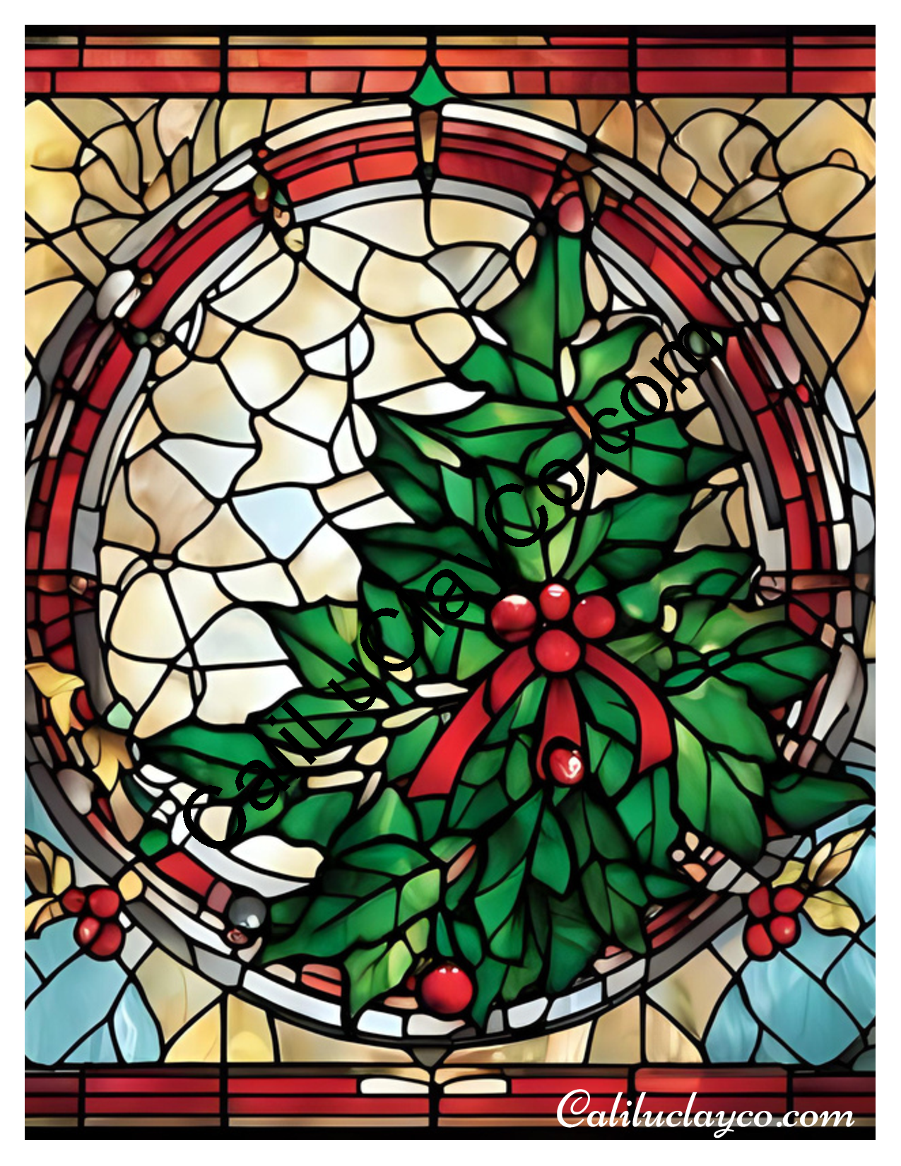 Christmas Tree Stained Glass #2 LARGE Left & Right Polymer Clay Water-Soluble Transfer Sheet / Tattoo Paper
