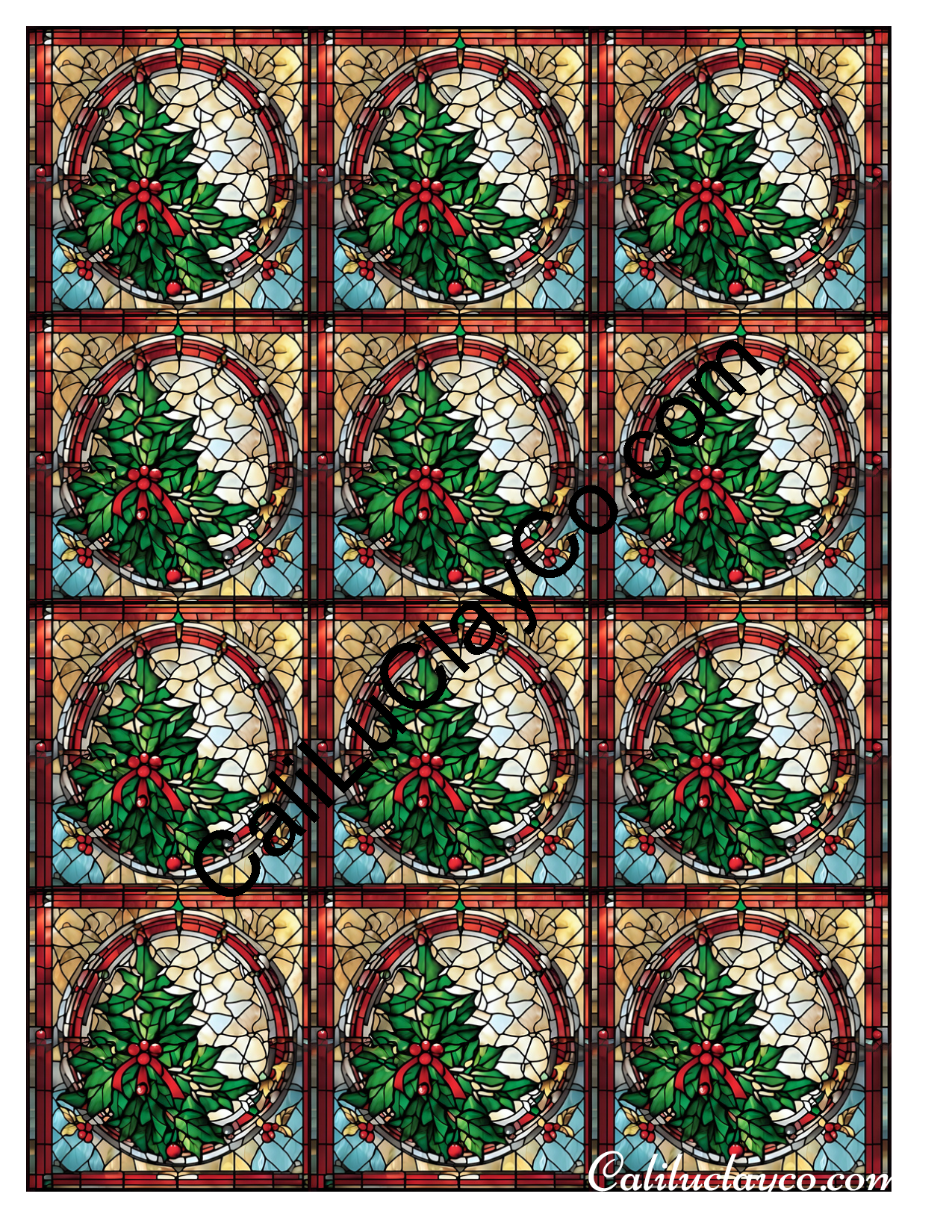 Christmas Tree Stained Glass #2 MULTI Left & Right Polymer Clay Water-Soluble Transfer Sheet / Tattoo Paper