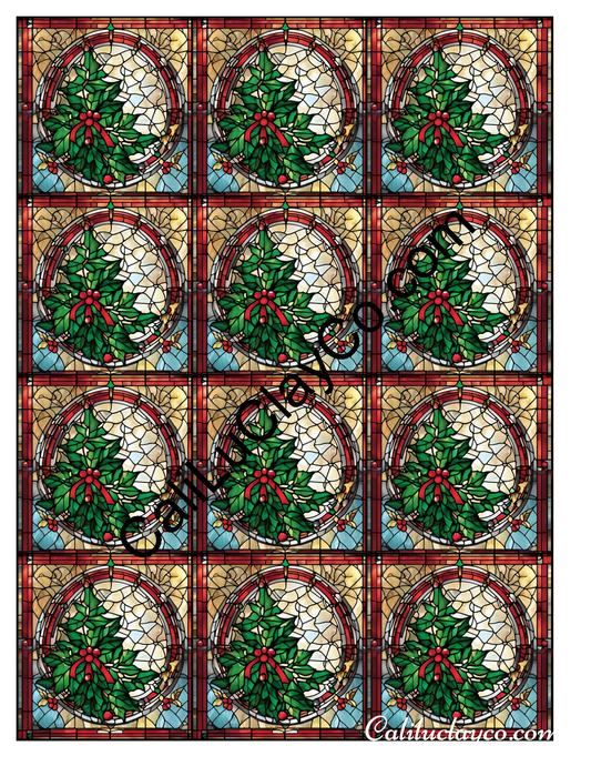 Christmas Tree Stained Glass #2 MULTI Left & Right Polymer Clay Water-Soluble Transfer Sheet / Tattoo Paper