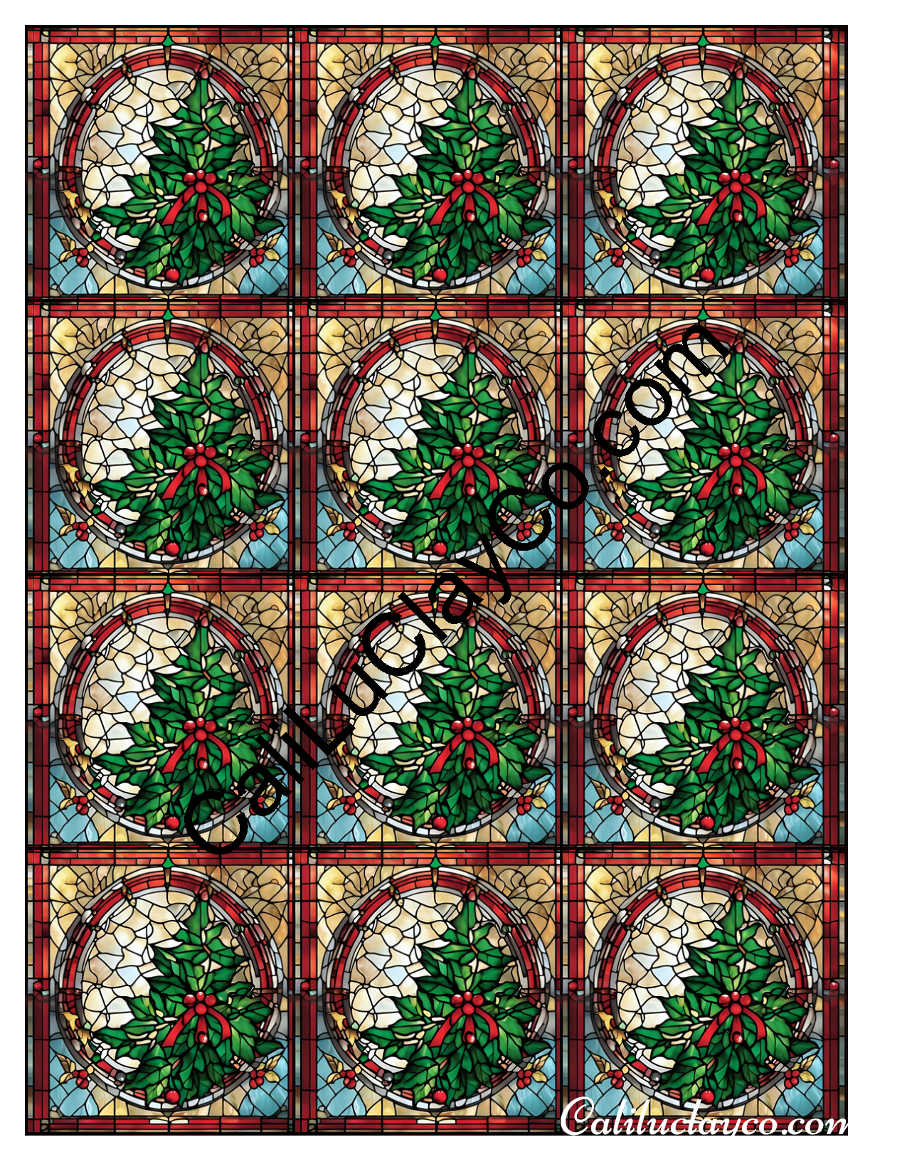 Christmas Tree Stained Glass #2 MULTI Left & Right Polymer Clay Water-Soluble Transfer Sheet / Tattoo Paper