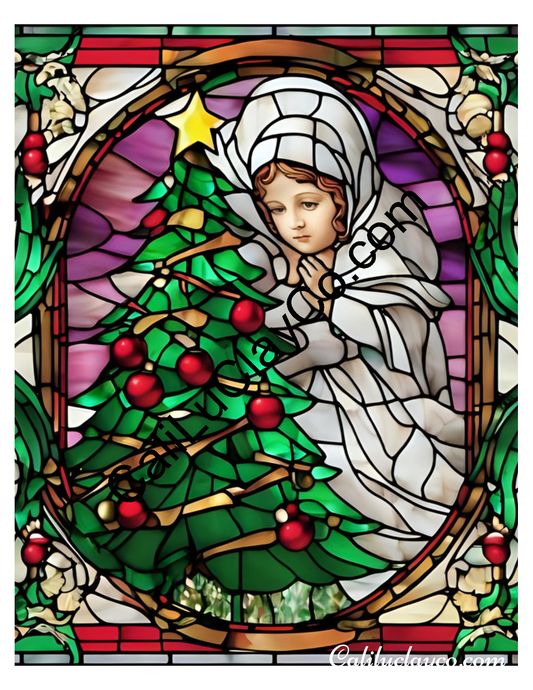 Christmas Angel Stained Glass LARGE Left & Right Polymer Clay Water-Soluble Transfer Sheet / Tattoo Paper