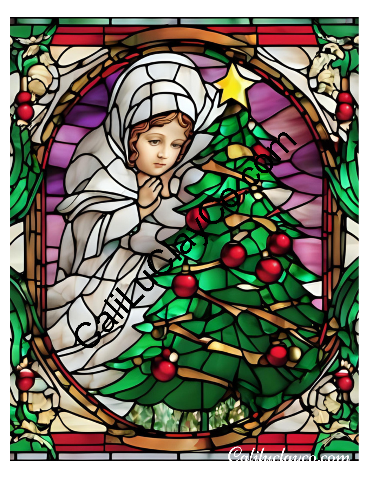 Christmas Angel Stained Glass LARGE Left & Right Polymer Clay Water-Soluble Transfer Sheet / Tattoo Paper