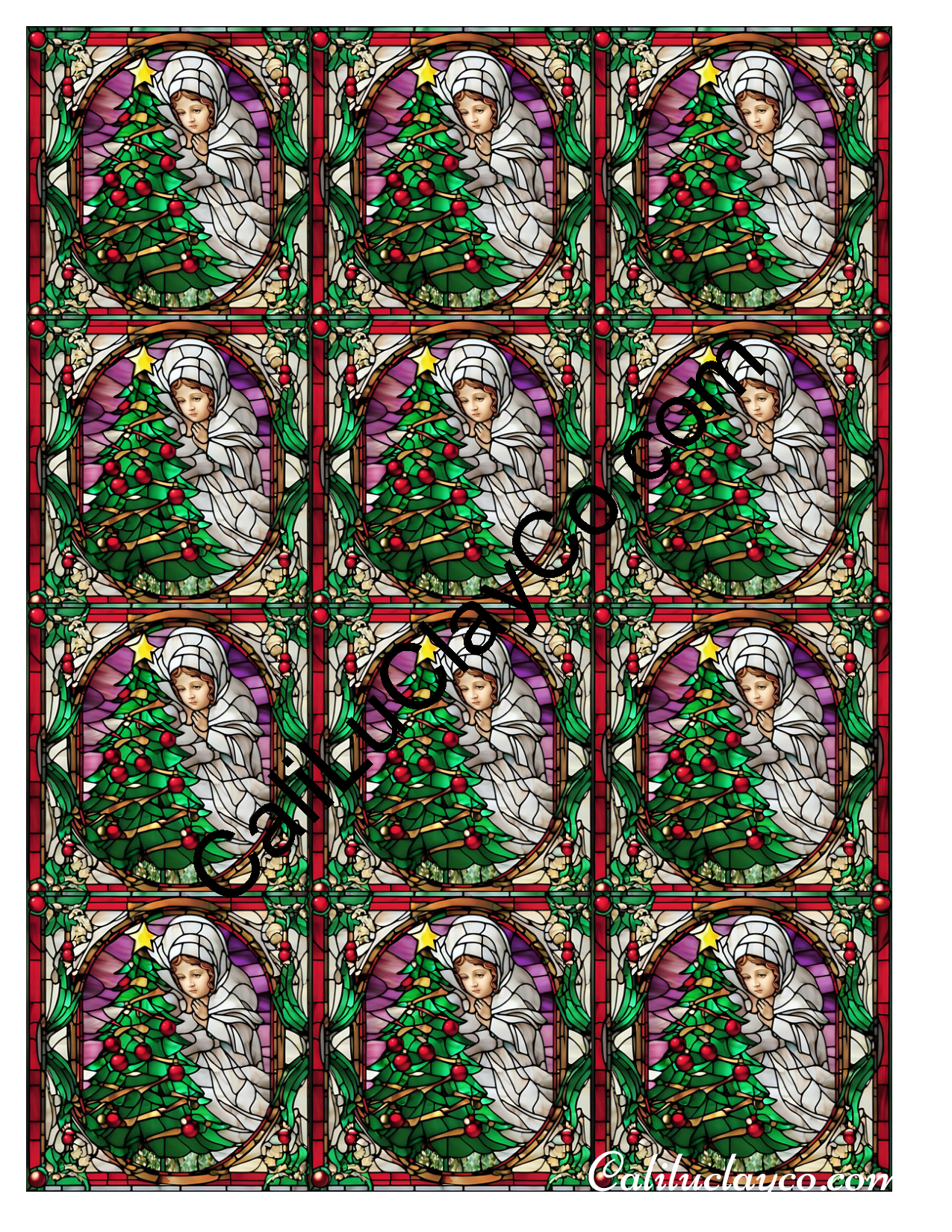 Christmas Angel Stained Glass MULTI Left & Right Polymer Clay Water-Soluble Transfer Sheet / Tattoo Paper