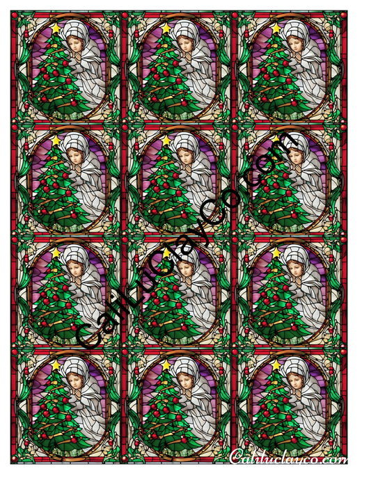 Christmas Angel Stained Glass MULTI Left & Right Polymer Clay Water-Soluble Transfer Sheet / Tattoo Paper