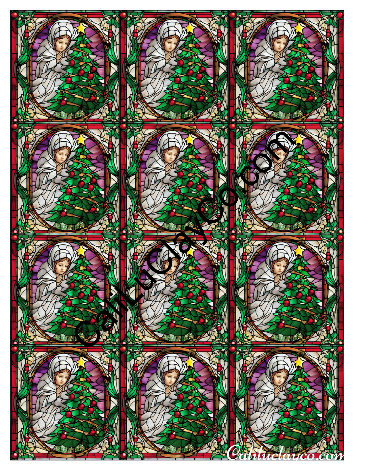 Christmas Angel Stained Glass MULTI Left & Right Polymer Clay Water-Soluble Transfer Sheet / Tattoo Paper