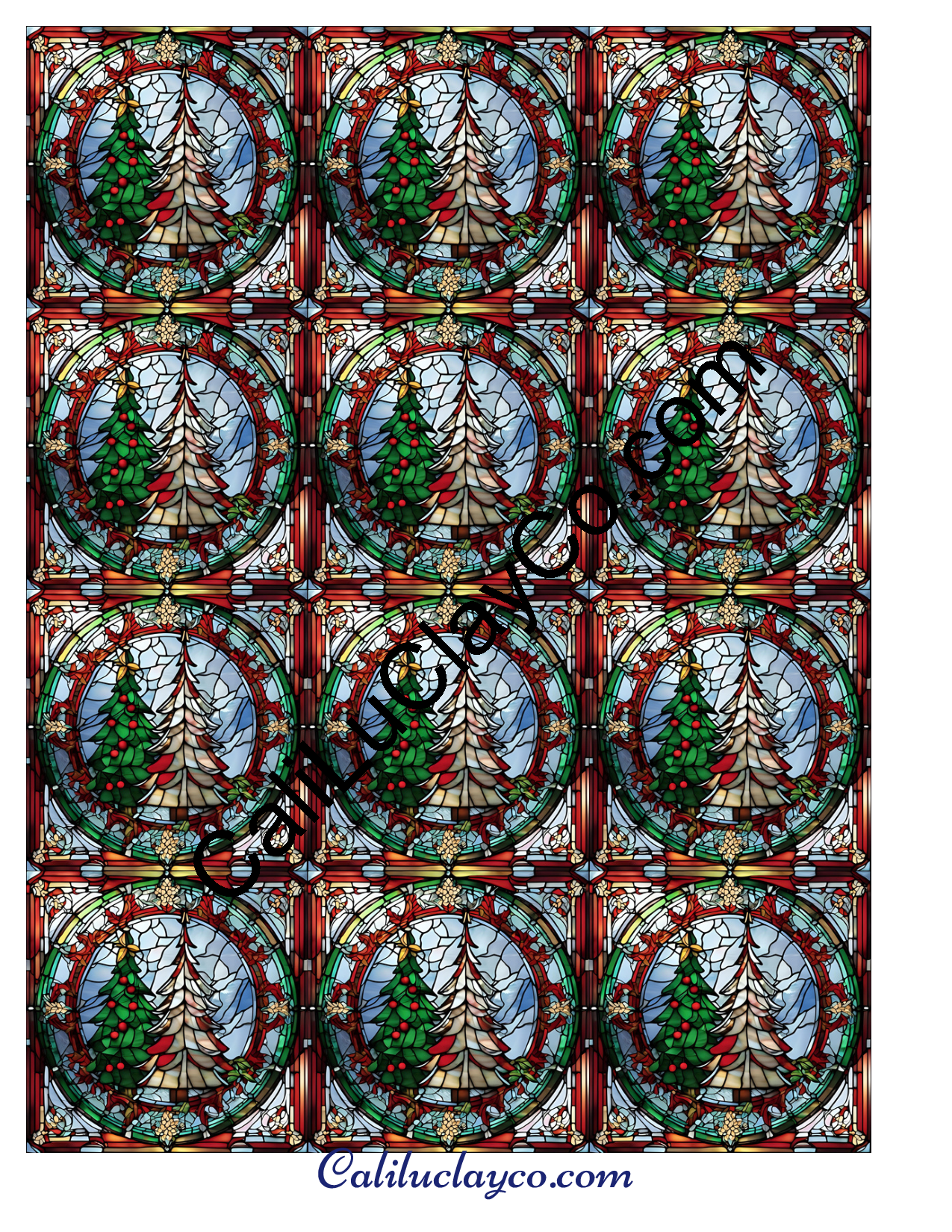 Christmas Tree #3 Stained Glass MULTI Left & Right Polymer Clay Water-Soluble Transfer Sheet / Tattoo Paper