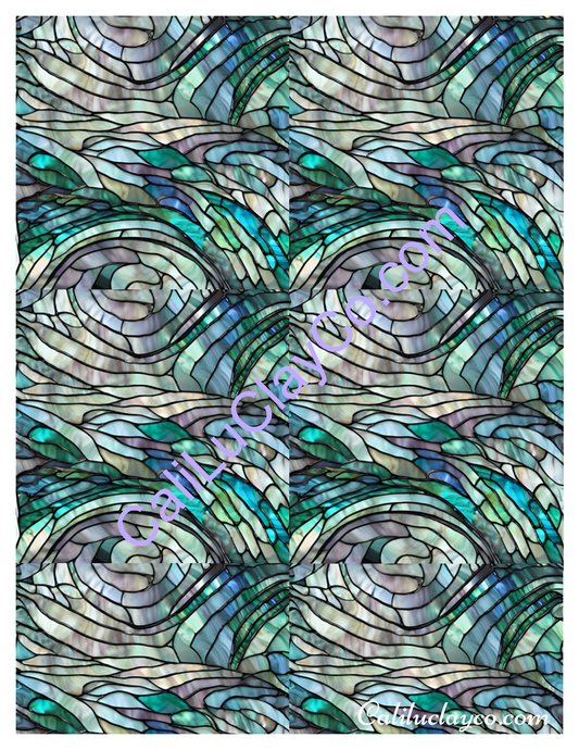 Abalone Stained Glass #1 MULTI Polymer Clay Water-Soluble Transfer Sheet / Tattoo Paper