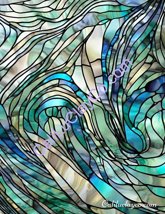 Abalone Stained Glass #2 Left, Right, Multi Polymer Clay Water-Soluble Transfer Sheet / Tattoo Paper